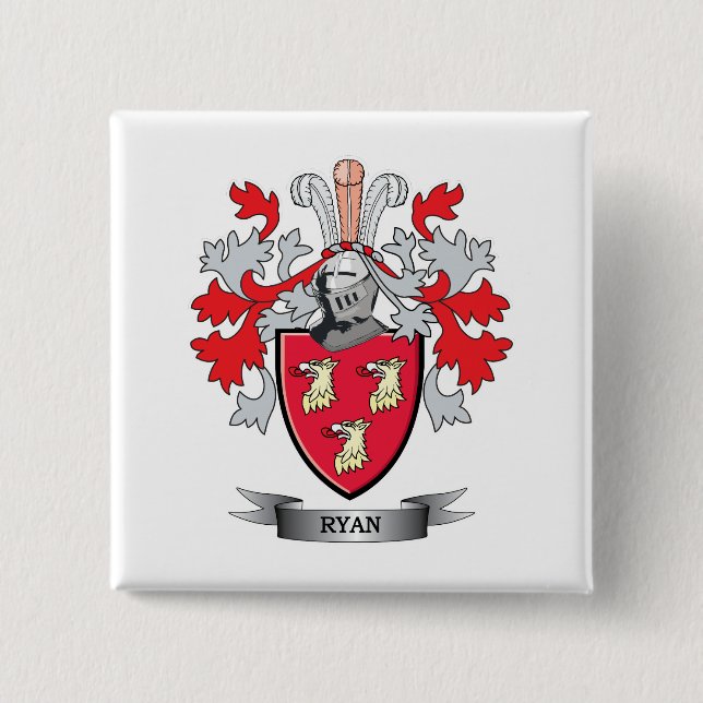 Ryan Coat of Arms 15 Cm Square Badge (Front)