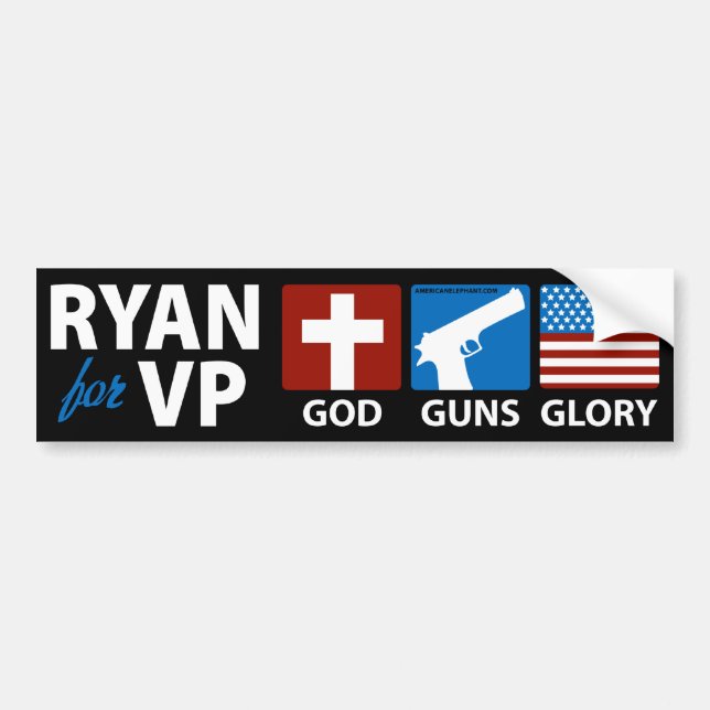 Ryan for VP God Guns Glory Black Bumper Sticker (Front)