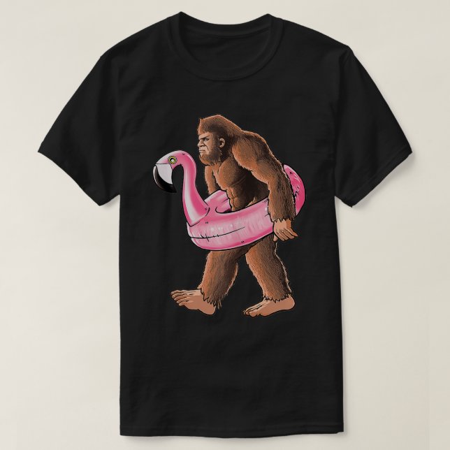 rying a Pink Flamingo Pool Floaty Summertime  T-Shirt (Design Front)