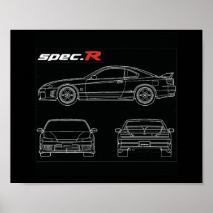 s15 spec r aero line art blue print drawing te37