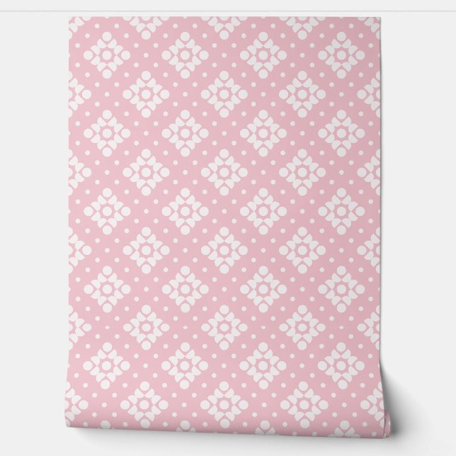 (S) 2502222A Retro Dotty Diamond Pink Background Wallpaper (Unrolling)