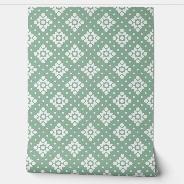 (S) 2502222C Retro Dotty Diamond Green Backgroud Wallpaper (Unrolling)