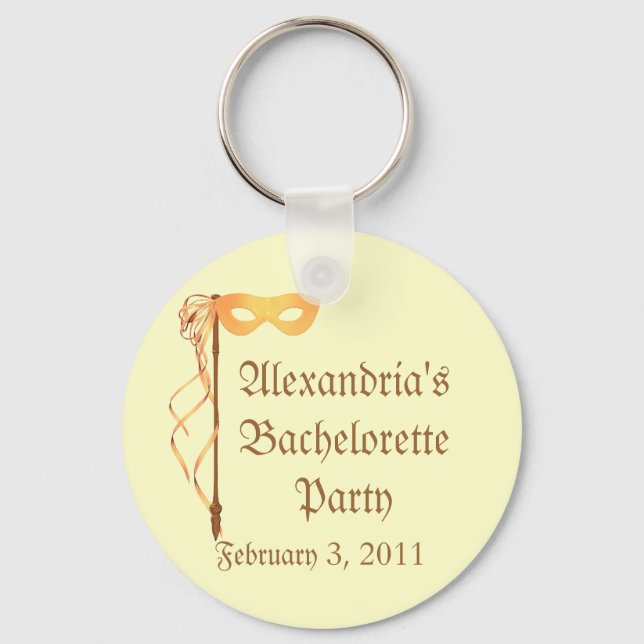 "_____'s Bachelorette Party" - Masquerade Theme Key Ring (Front)
