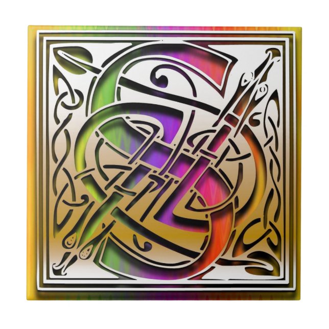 S Celtic Rainbow Custom Monogram Tile (Front)