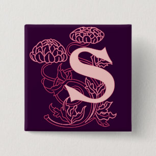 "S" Floral Art Nouveau Monogram 15 Cm Square Badge