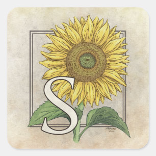 S for Sunflower Monogram Art Square Sticker