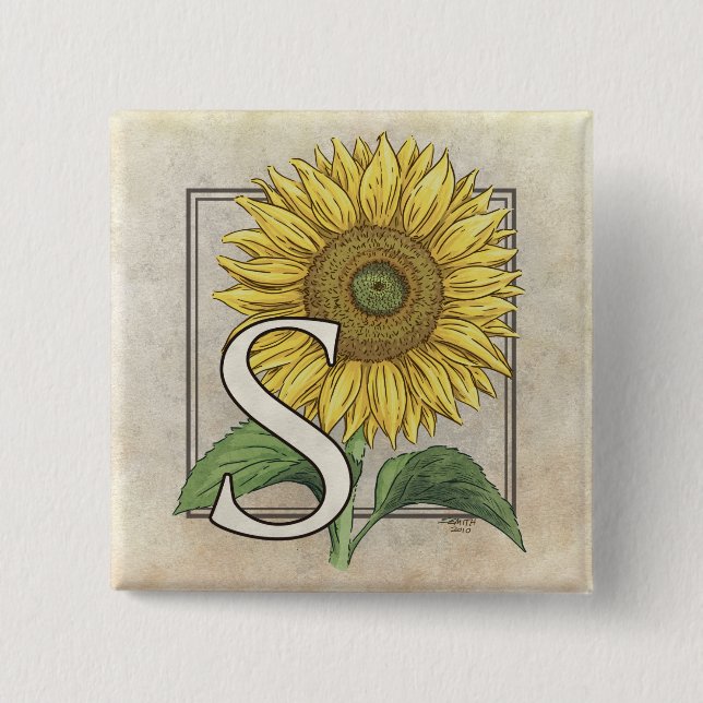 S for Sunflowers Monogram Art 15 Cm Square Badge (Front)