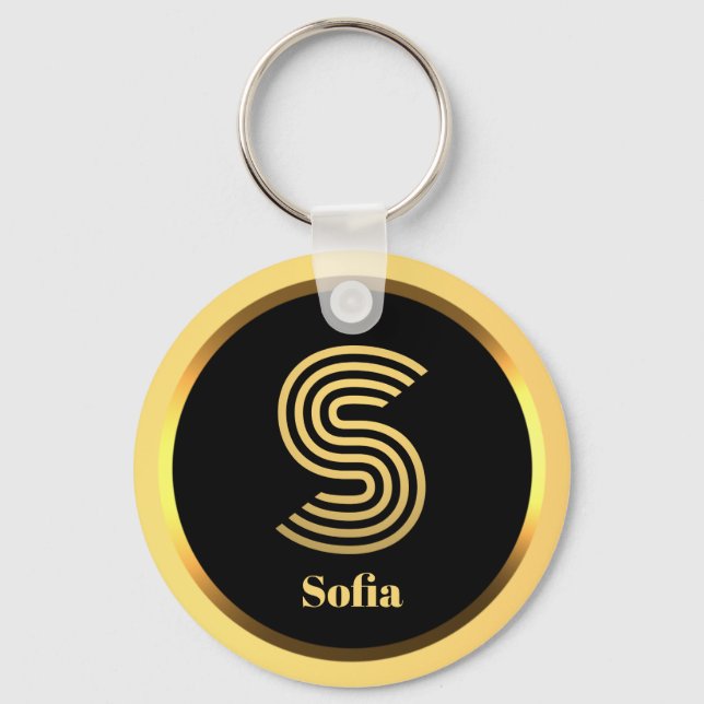S Gold Monogrammed Letter Personalised Key Ring (Front)