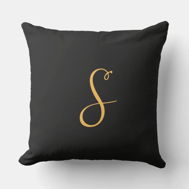 S gold on black monogram outdoor cushion (Front)