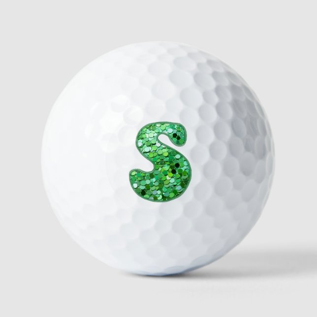 S green glitter initial letter golf balls (Front)