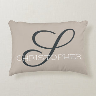 S Initial Custom Name Calligraphy Tan Taupe Chic Decorative Cushion