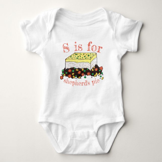 S is for Shepherd's Pie English UK British Food Baby Bodysuit (Front)