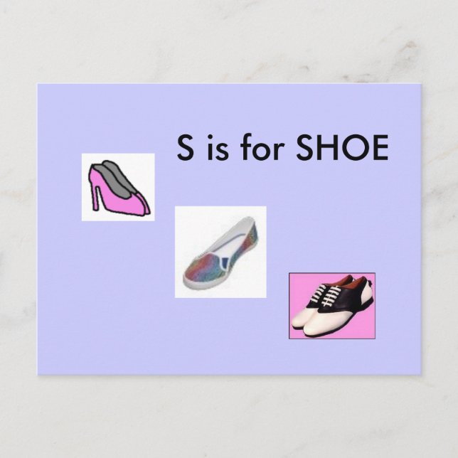 "S" is for Shoe Alphabet Flashcard Postcard (Front)