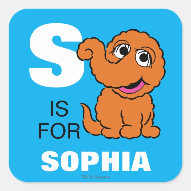 S is for Snuffleupagus | Add Your Name Square Sticker (Front)