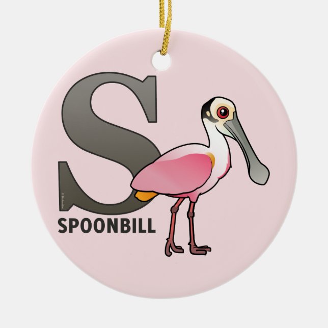 S is for Spoonbill Ceramic Tree Decoration (Front)