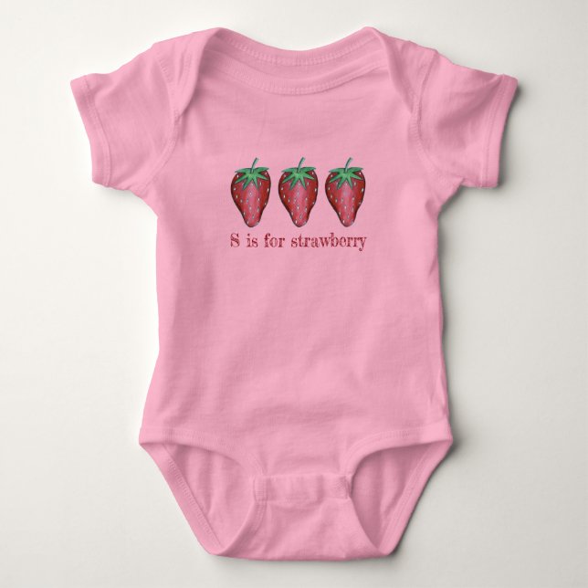 S is for Strawberry Red Strawberries Fruit ABCs Baby Bodysuit (Front)