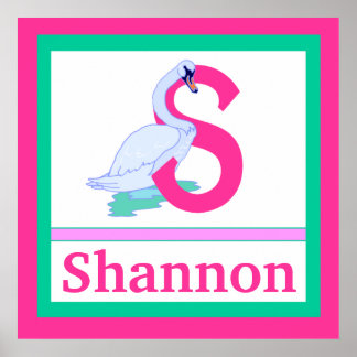 S is for Swan and Girl Name Wall Art for Kids