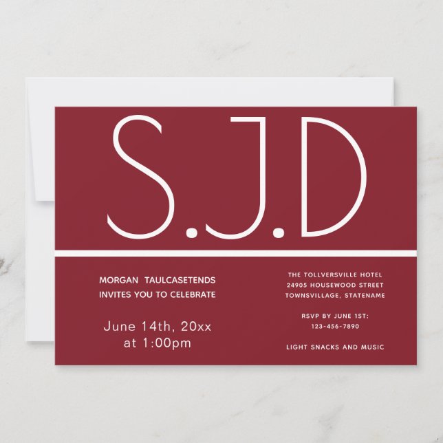 S.J.D degree Graduation Party Burgundy Invitation (Front)