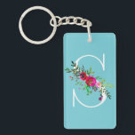 S Letter Initial Monogram Floral Custom Colour Key Ring<br><div class="desc">Customise with any text if desired.</div>