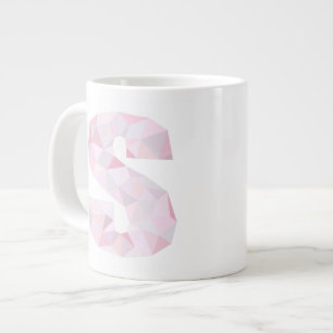 S - Low Poly Triangles - Neutral Pink Purple Gray Large Coffee Mug