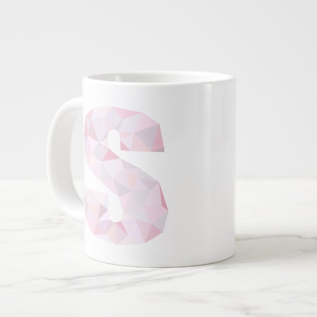 S - Low Poly Triangles - Neutral Pink Purple Grey Large Coffee Mug (Front Left)