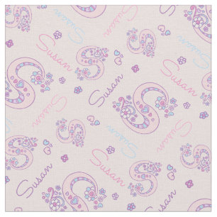 S monogram and personalised name Susan fabric