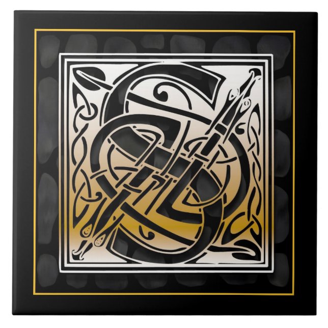 S Monogram Celtic Black Stone Ceramic Tiles (Front)