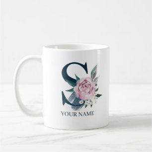 S Monogram Floral Personalised Coffee Mug