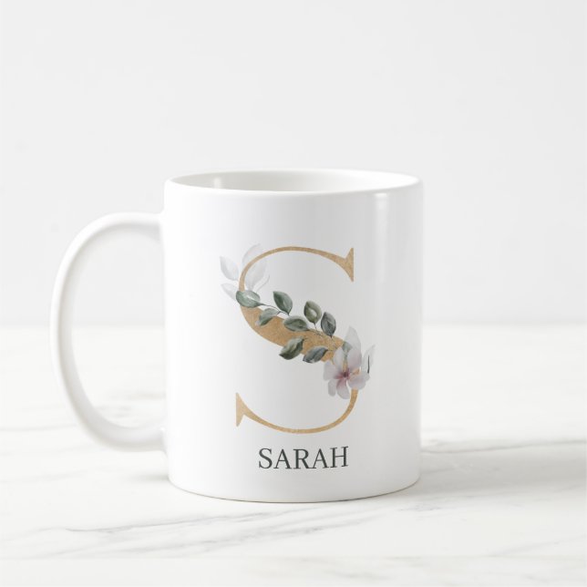 S Monogram Floral Personalised Coffee Mug (Left)