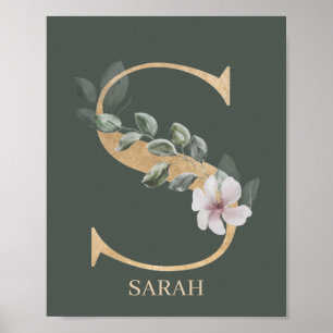 S Monogram Floral Personalised Poster