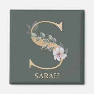 S Monogram Floral Personalized Magnet