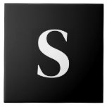 S Monogram Initial White on Black Ceramic Tile<br><div class="desc">Classic White Letter Monogram on Black Background,  S.</div>