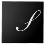 S Monogram Initial White on Black Ceramic Tile<br><div class="desc">Classic White Letter Monogram on Black Background,  S.</div>