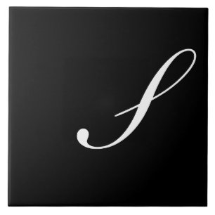 S Monogram Initial White on Black Ceramic Tile
