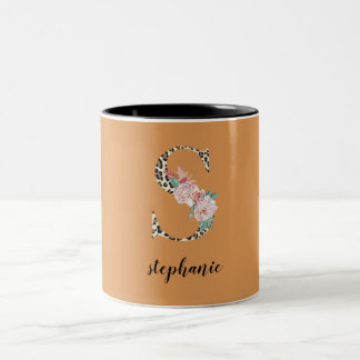 S Monogram Leopard Print Floral Two-Tone Coffee Mug