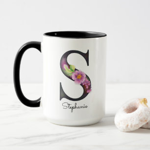 S Monogram Purple Floral Personalised Mug