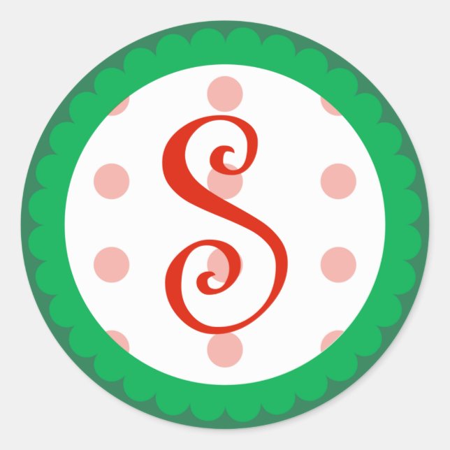 S Monogram (Whimsical Christmas) Classic Round Sticker (Front)