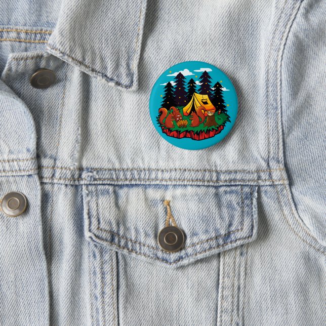 S’more Fun With This Camping Squirrel 6 Cm Round Badge (In Situ)