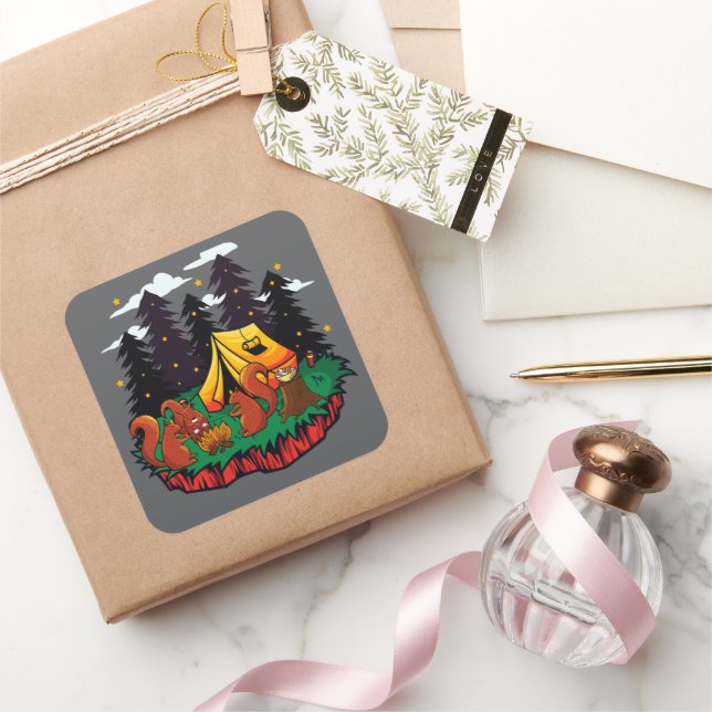 S’more Fun With This Camping Squirrel Square Sticker (Gifting)