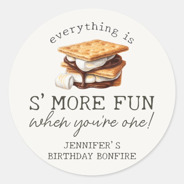 S’mores Fall Bonfire Outdoor First Birthday Favour Classic Round Sticker (Front)