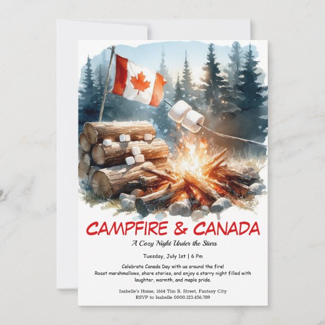 S’mores, Stories & Stars | Canada Day Campfire  Invitation (Front)