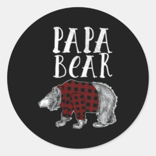 S Papa Bear Plaid Lumberjack Flannel Classic Round Sticker