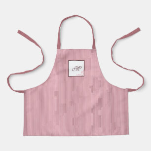 S Pink Stripe Rose Pattern Initial Script Monogram Apron