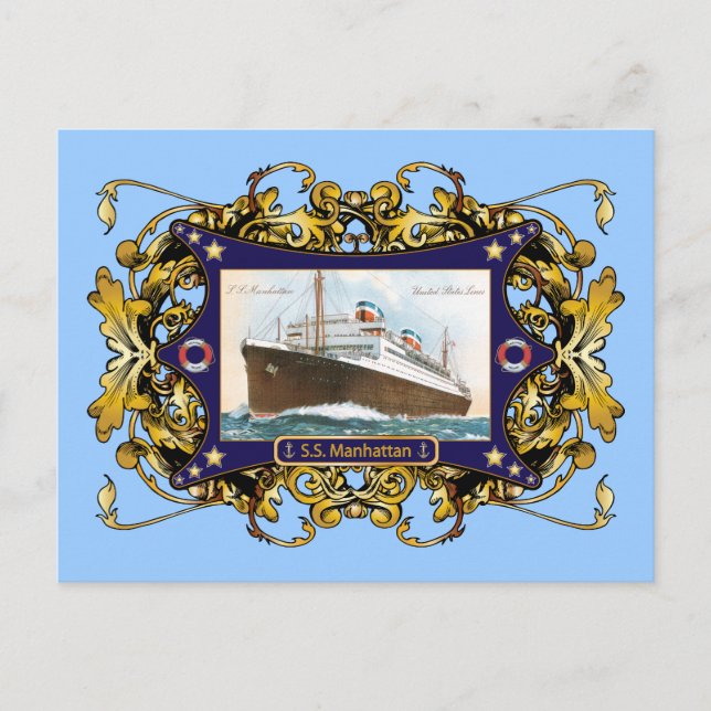 S.S. Manhattan Vintage Steamship Ship Postcard (Front)