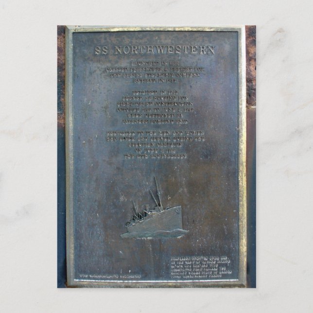 S. S. Northwestern Memorial Plaque Postcard (Front)