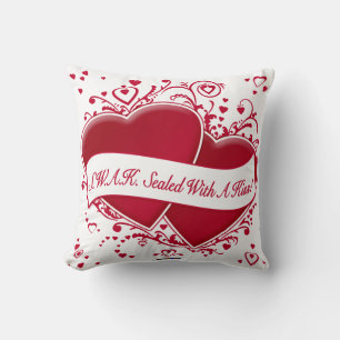 S.W.A.K. Sealed With A Kiss! Red Hearts Cushion