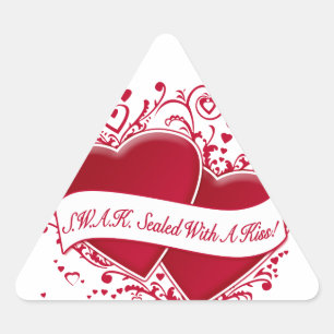 S.W.A.K. Sealed With A Kiss! Red Hearts Triangle Sticker
