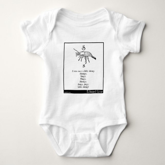 S was once a little shrimp baby bodysuit (Front)