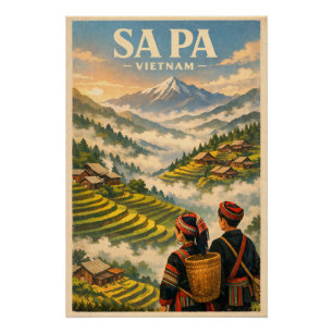 Sa Pa town, Vietnam, in a classic retro Poster