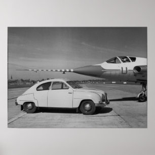 Saab 93b Vintage 1958 Black & White Photo  Poster
